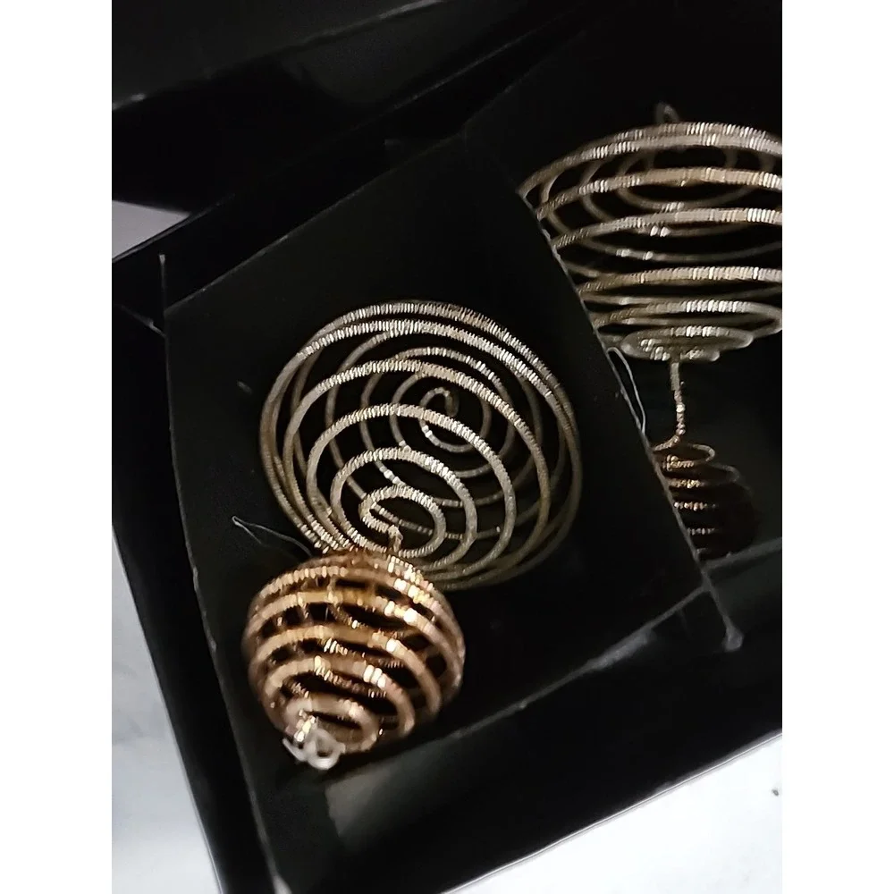 Department 56 Gold/Silver Spiral Tinsel  Ornament Set Of 4 In Original Box